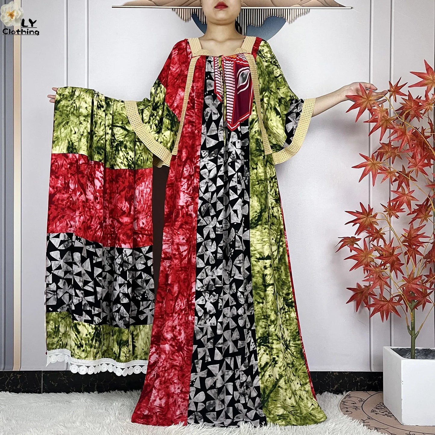 2024 New Muslim Dubai Fashion Women Cotton Dresse With Big Scarf For Women Maxi Summer Short Sleeve Loose African Abaya Clothing