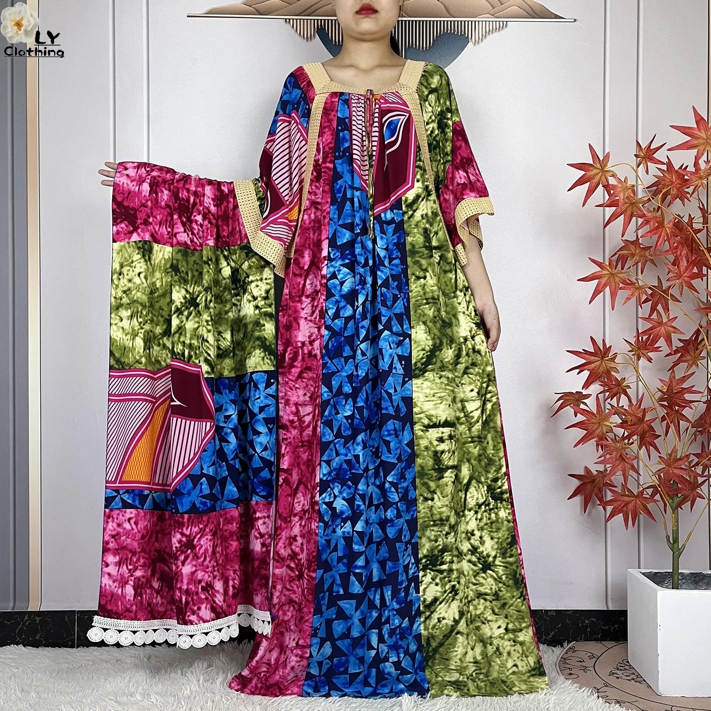 2024 New Muslim Dubai Fashion Women Cotton Dresse With Big Scarf For Women Maxi Summer Short Sleeve Loose African Abaya Clothing