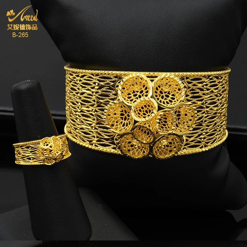 ANIID Dubai 2022 New Luxury Female Gold Color Bangles For Women Nigerian Wedding Jewelry Gifts African Bijoux Bracelet Jewellery