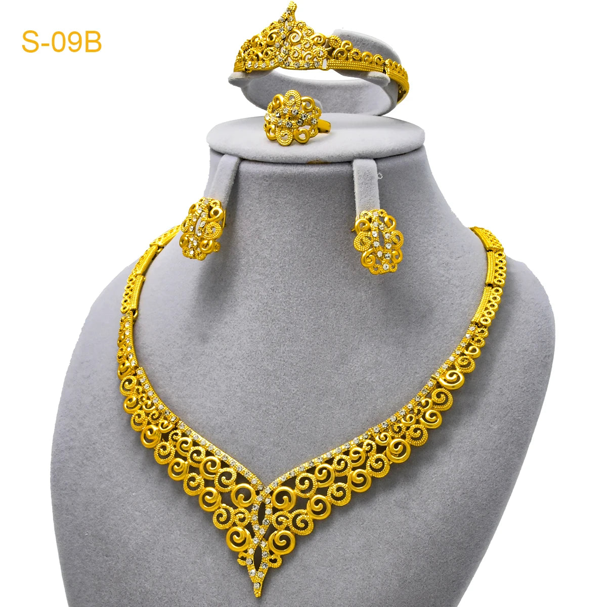 XUHUANG Luxury Crystal Gold Color Necklace Sets For Women Wedding Dubai African Jewelry Set Indian Jewellery Anniversary Gifts