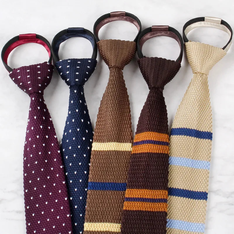 Wedding Ties For Man Fashion Black Neckties White Dress Shirts Collar Ties Gifts Zipper Knitting tie For Men Clothes Accessories