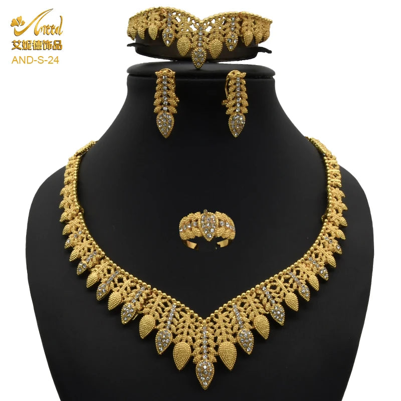 Jewelery Set 24K Gold Plated Set For Woman Bijoux Africaine Dubai Luxury Bridal Necklace Brand Earring And Neckalace Set