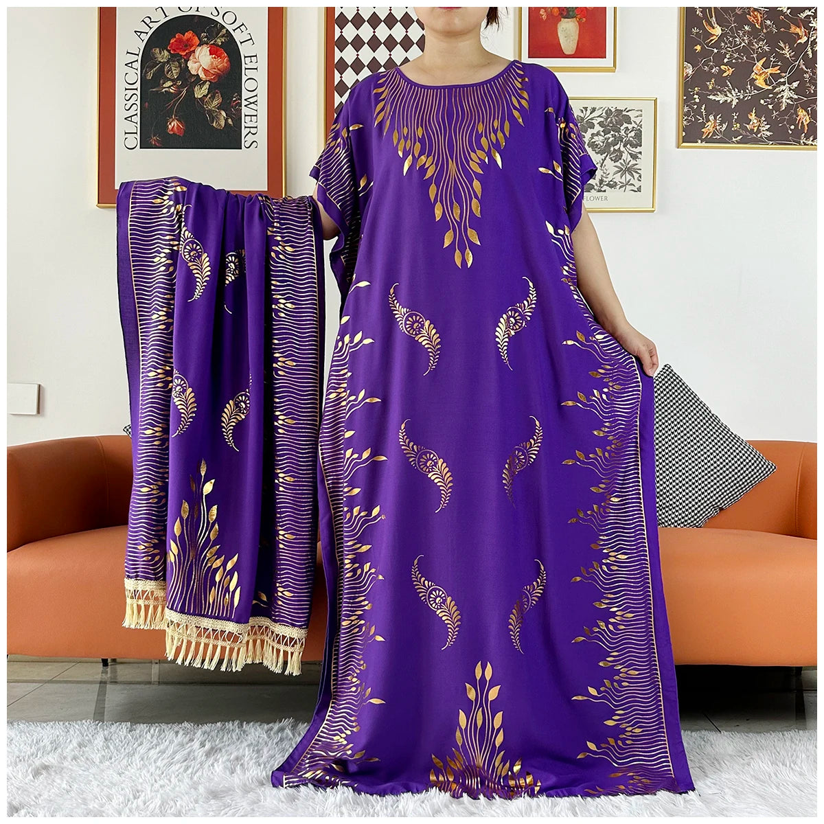 Muslim Abayas For Women Dubai Stretch Print Hot Stamping Loose Fit Elegant Dresses Caftan Marocain Femme Robe With Headscarf