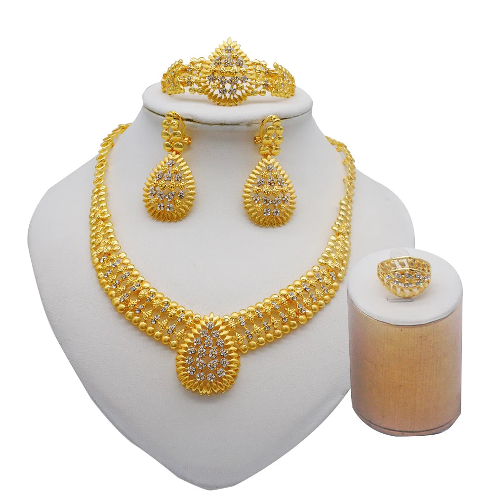 Dubai Gold Color Jewelry Sets For Women Dubai African Jewelry Set Bride Earrings Rings Nigerian Wedding Jewelery Set