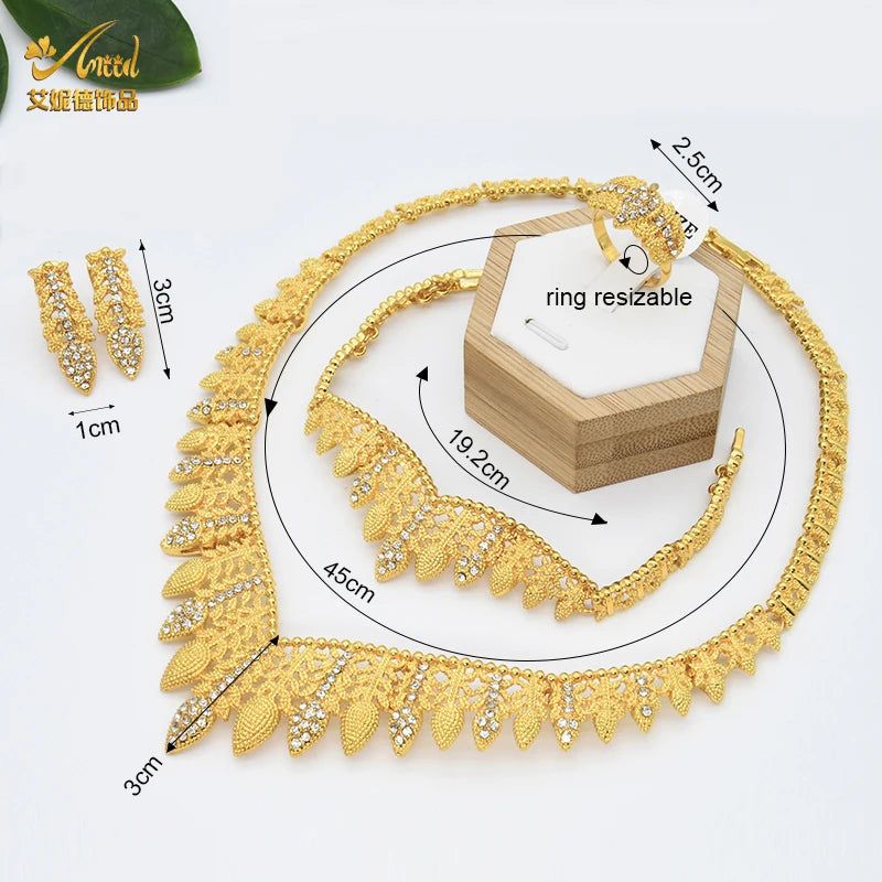 Jewelery Set 24K Gold Plated Set For Woman Bijoux Africaine Dubai Luxury Bridal Necklace Brand Earring And Neckalace Set