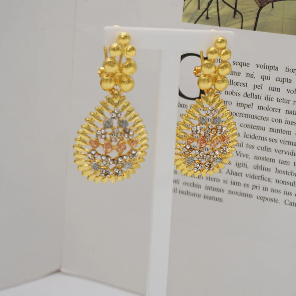 Dubai Gold Color Jewelry Sets For Women Dubai African Jewelry Set Bride Earrings Rings Nigerian Wedding Jewelery Set