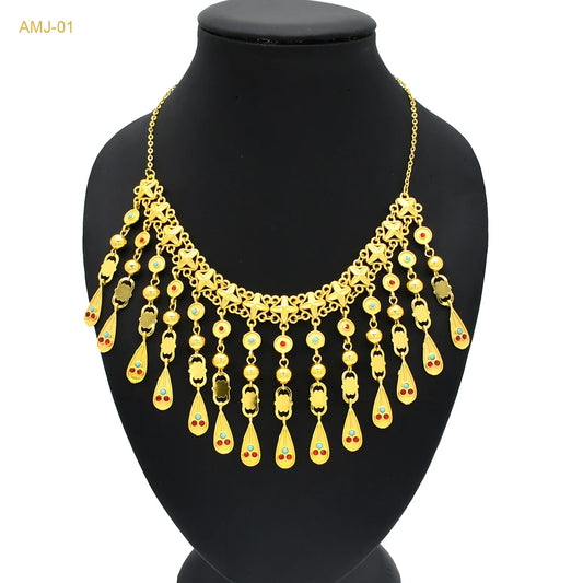 ANIID Dubai 24K Gold Plated Tassel Necklace For Women Bride Crystal Jewellery Italian Wedding African Party Gifts Wholesale