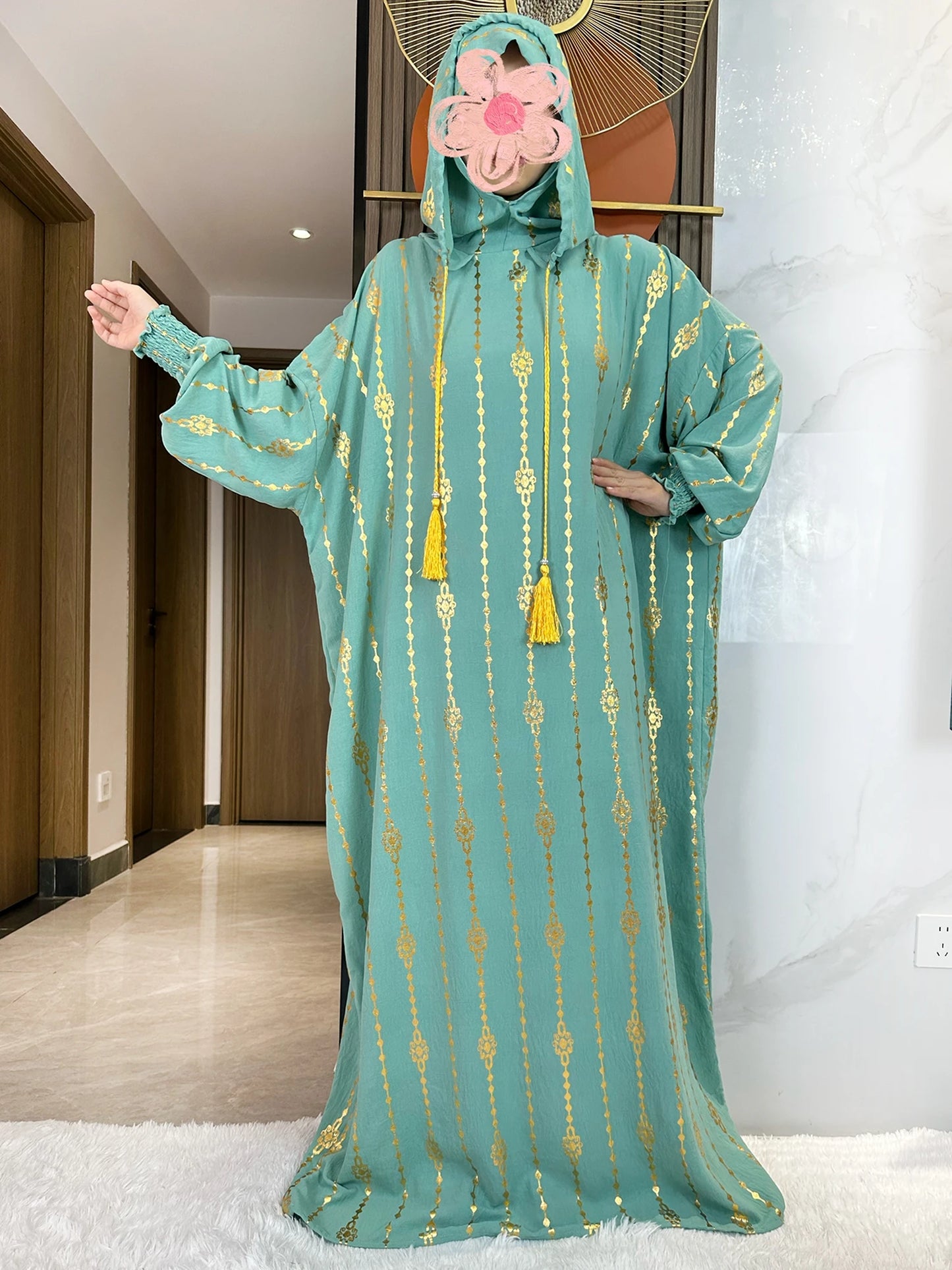 New Cotton Ramadan Muslim Two-Hat Abaya Dubai Turkey Islam Prayer Clothes Gold Dust Dress Islam Women Dress Kaftan