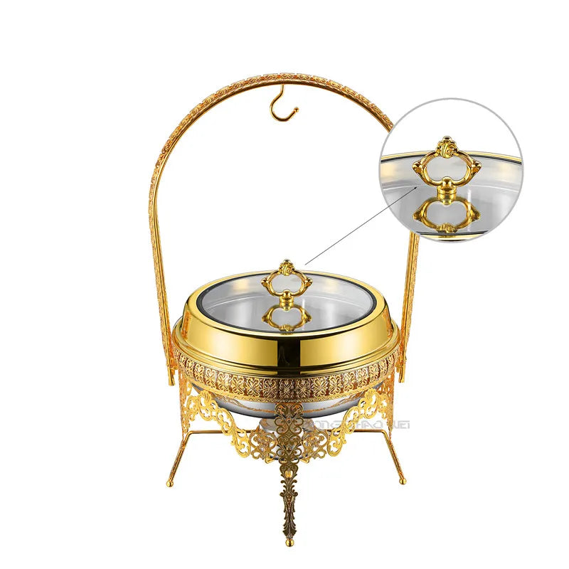 9L Gold Hanging Hinged Lid Chafing Dish Buffet Set For Catering Pour Buffet Stainless Steel Food Warmer Luxury Chafing Dishes