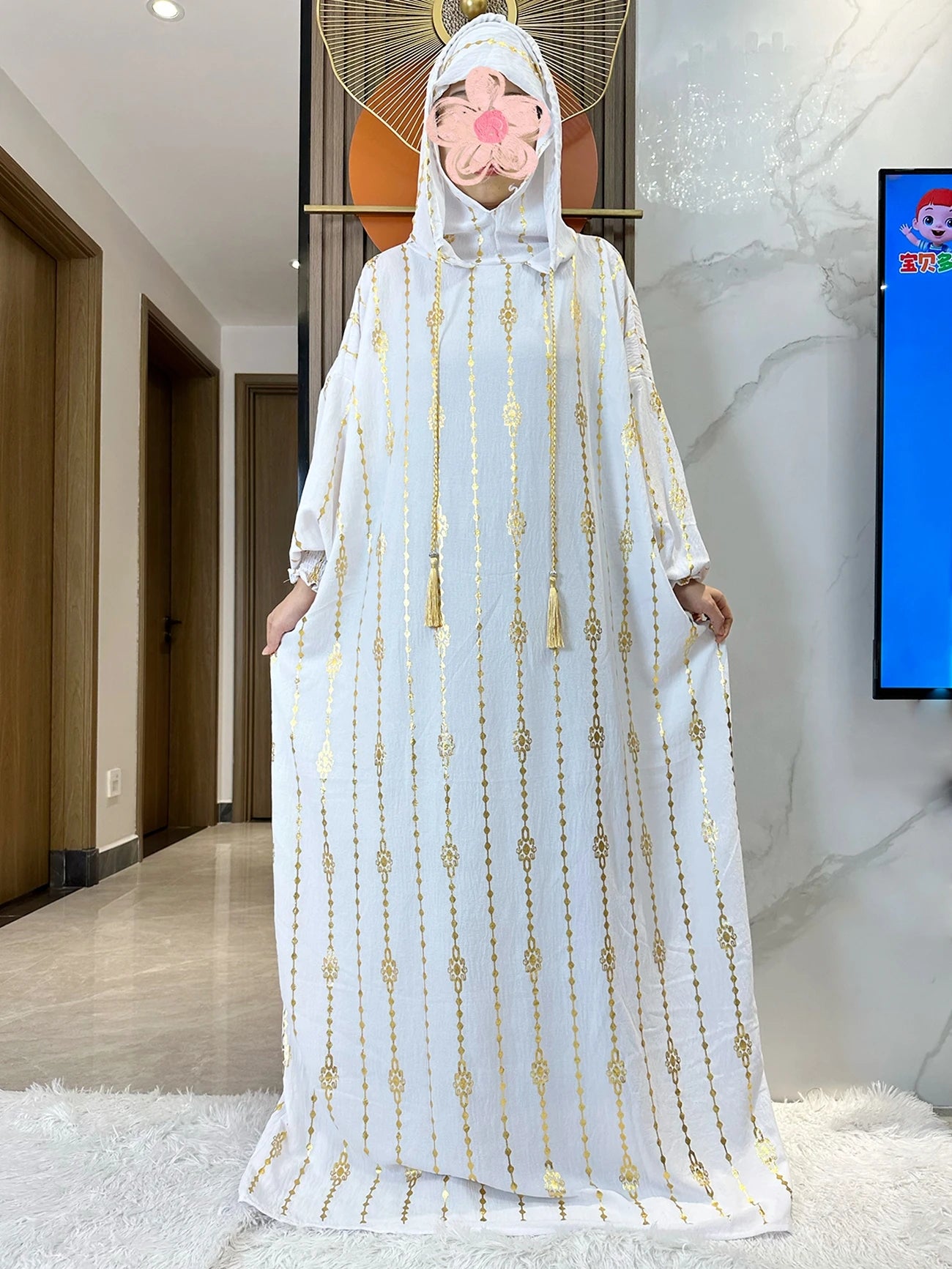 New Cotton Ramadan Muslim Two-Hat Abaya Dubai Turkey Islam Prayer Clothes Gold Dust Dress Islam Women Dress Kaftan