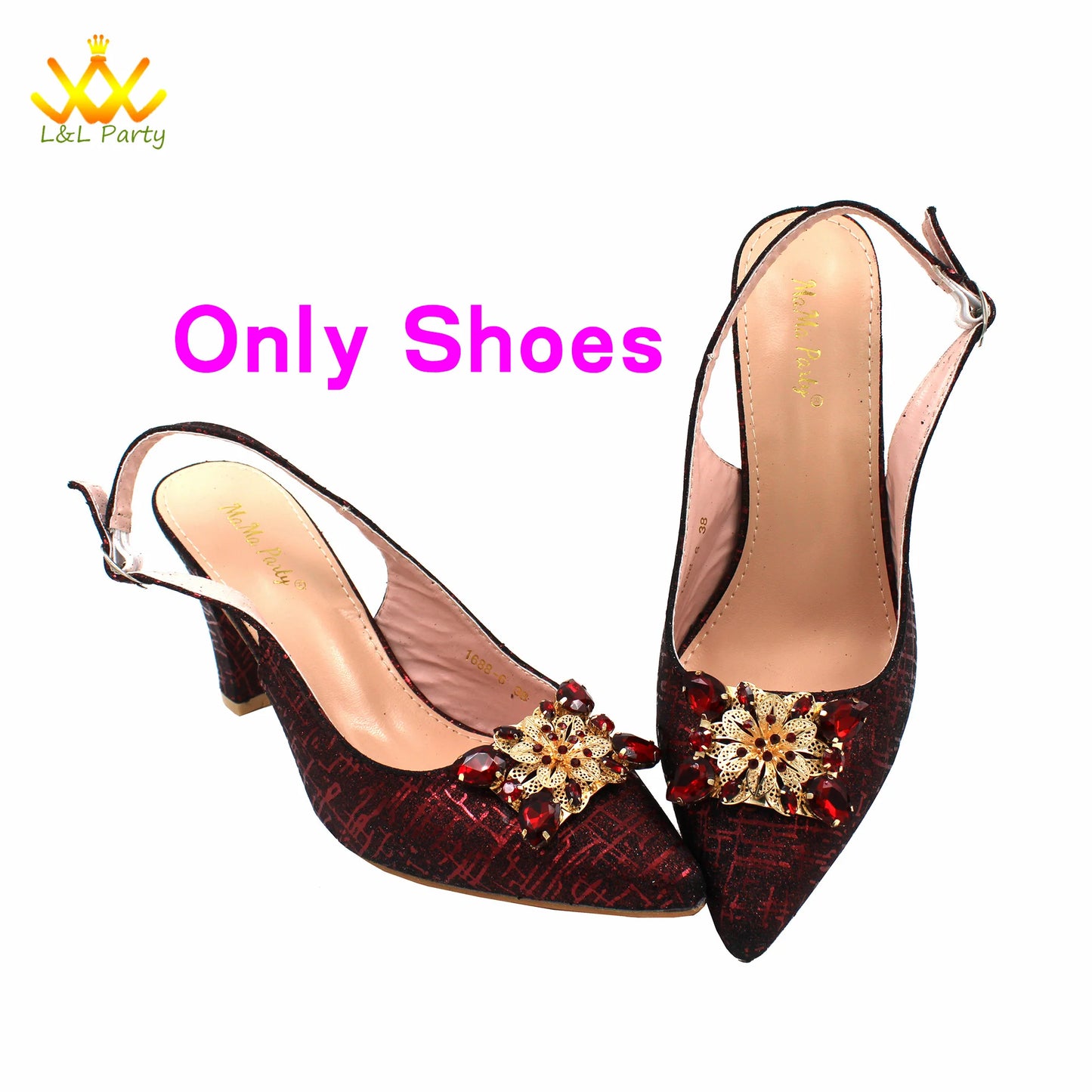 2024 New Arrivals Italian Ladies Shoes and bag Set High Quality Orange Color Pumps with Shinning Crystal for Wedding Party