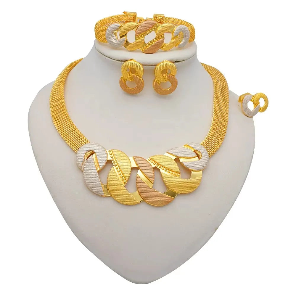 GDJWRI Africa Luxury Charm Necklace Jewellery Women for Lady Indian Bridal Nigeria 24k Gold Plated Jewelry Set Party Gifts
