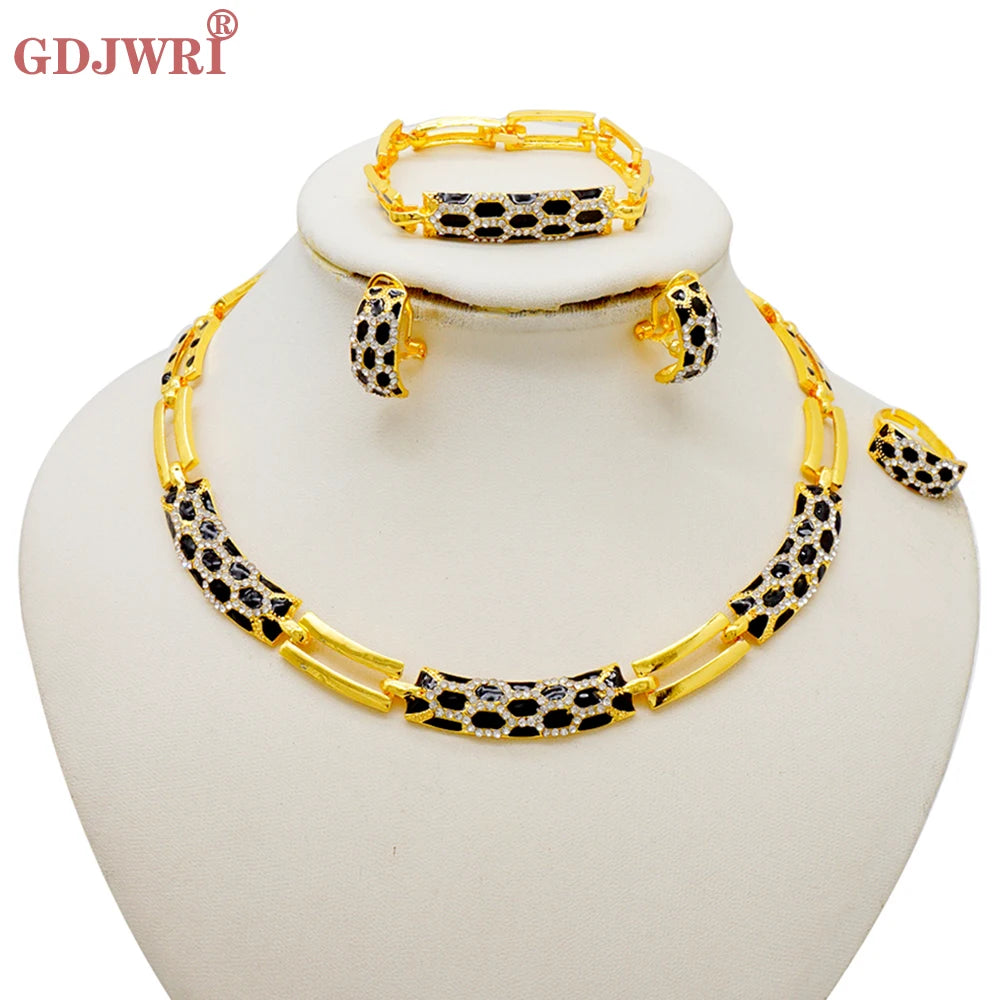 GDJWRI Africa Luxury Charm Necklace Jewellery Women for Lady Indian Bridal Nigeria 24k Gold Plated Jewelry Set Party Gifts