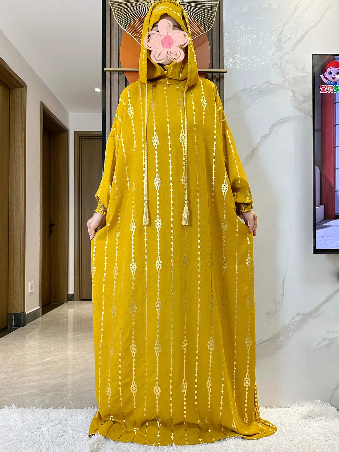 New Cotton Ramadan Muslim Two-Hat Abaya Dubai Turkey Islam Prayer Clothes Gold Dust Dress Islam Women Dress Kaftan