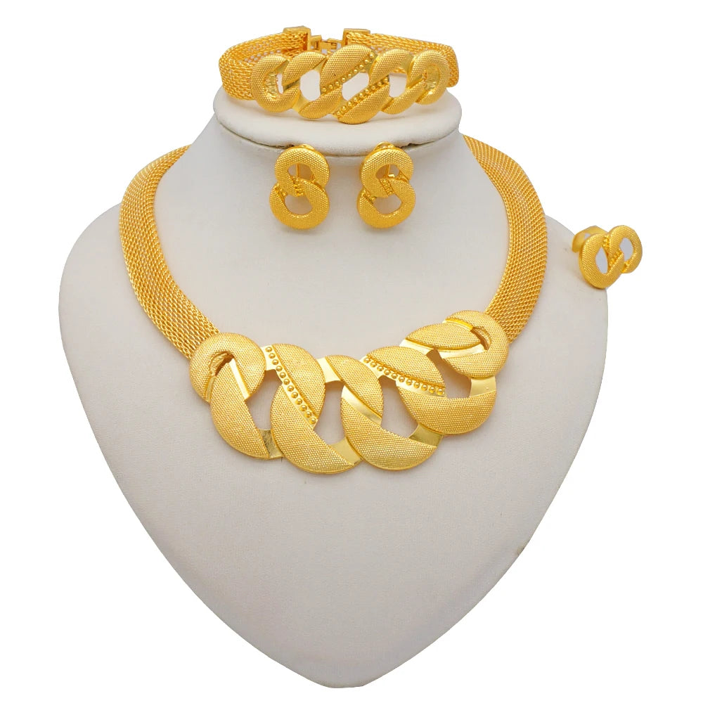 GDJWRI Africa Luxury Charm Necklace Jewellery Women for Lady Indian Bridal Nigeria 24k Gold Plated Jewelry Set Party Gifts