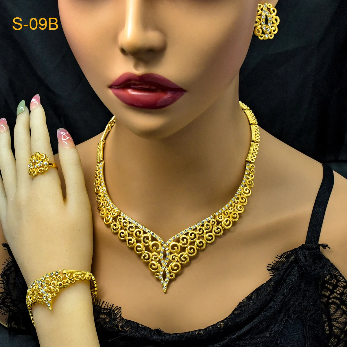XUHUANG Luxury Crystal Gold Color Necklace Sets For Women Wedding Dubai African Jewelry Set Indian Jewellery Anniversary Gifts