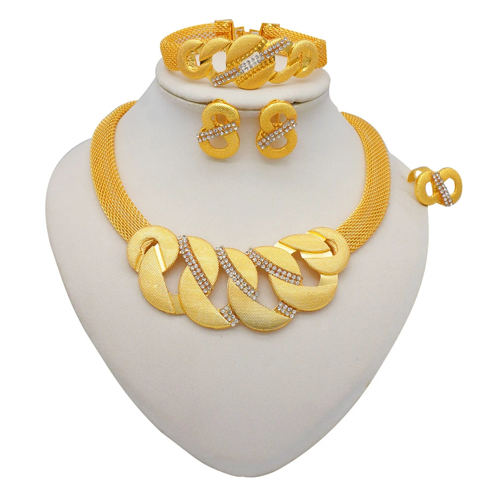 GDJWRI Africa Luxury Charm Necklace Jewellery Women for Lady Indian Bridal Nigeria 24k Gold Plated Jewelry Set Party Gifts