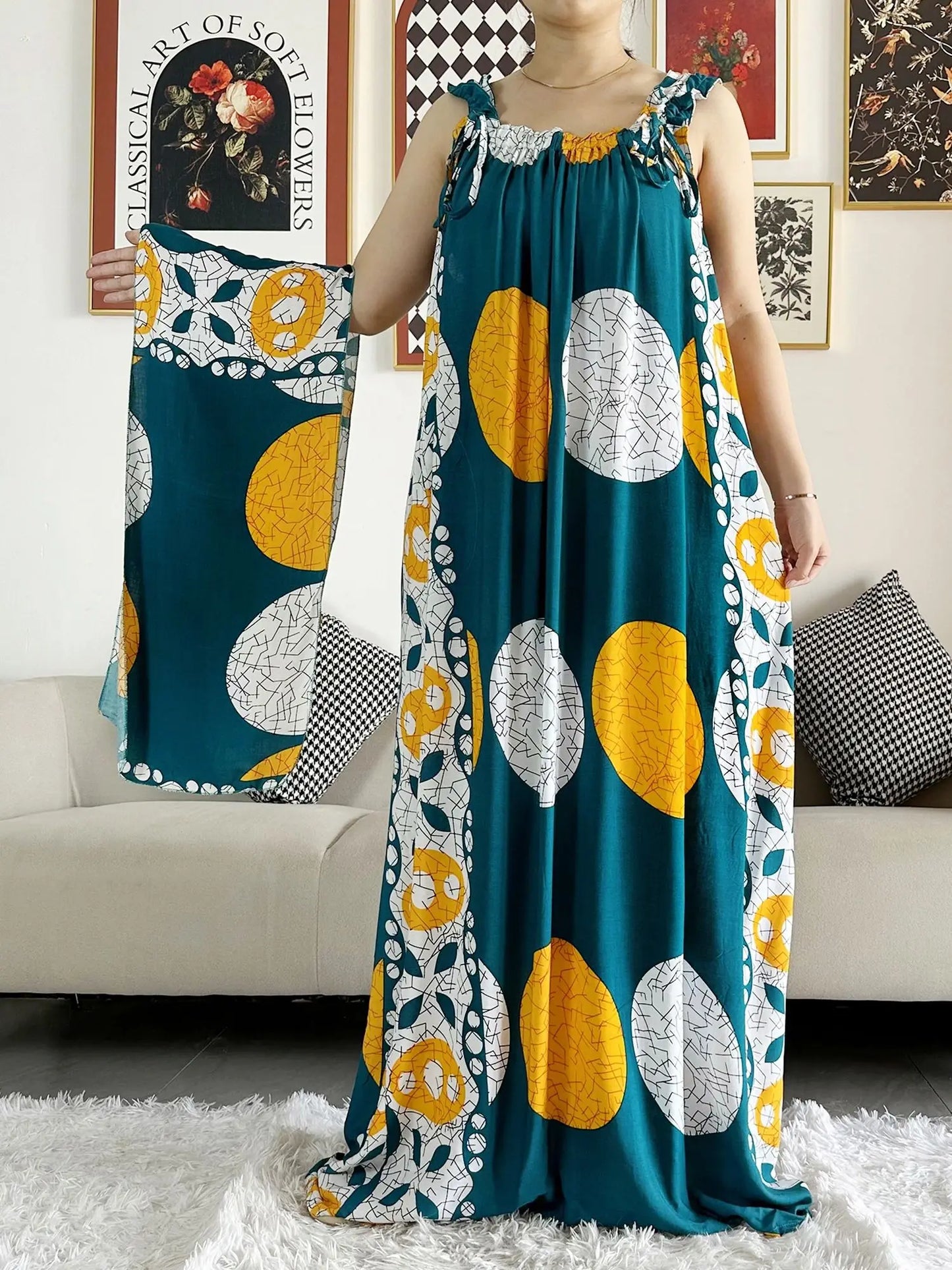 New Arrivals Women's Cotton Summer Sleeveless Dress With Scarfs Under Dress African Dashiki Maxi Lady Robe Loose Kaftan Vestidos
