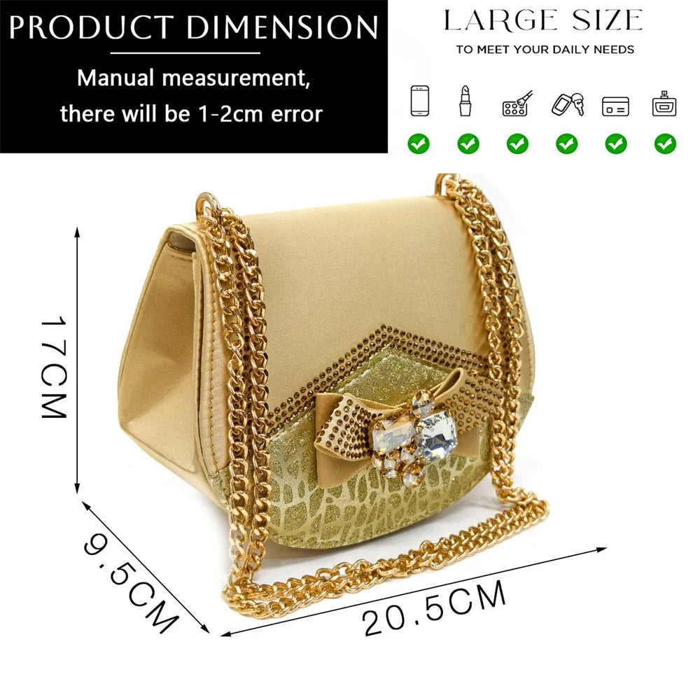 Venus Chan Shoes for Women High Heels INS Style Rhinestone Peep Toe Bow Gold Color New Italian Shoes and Bag for Party 2024