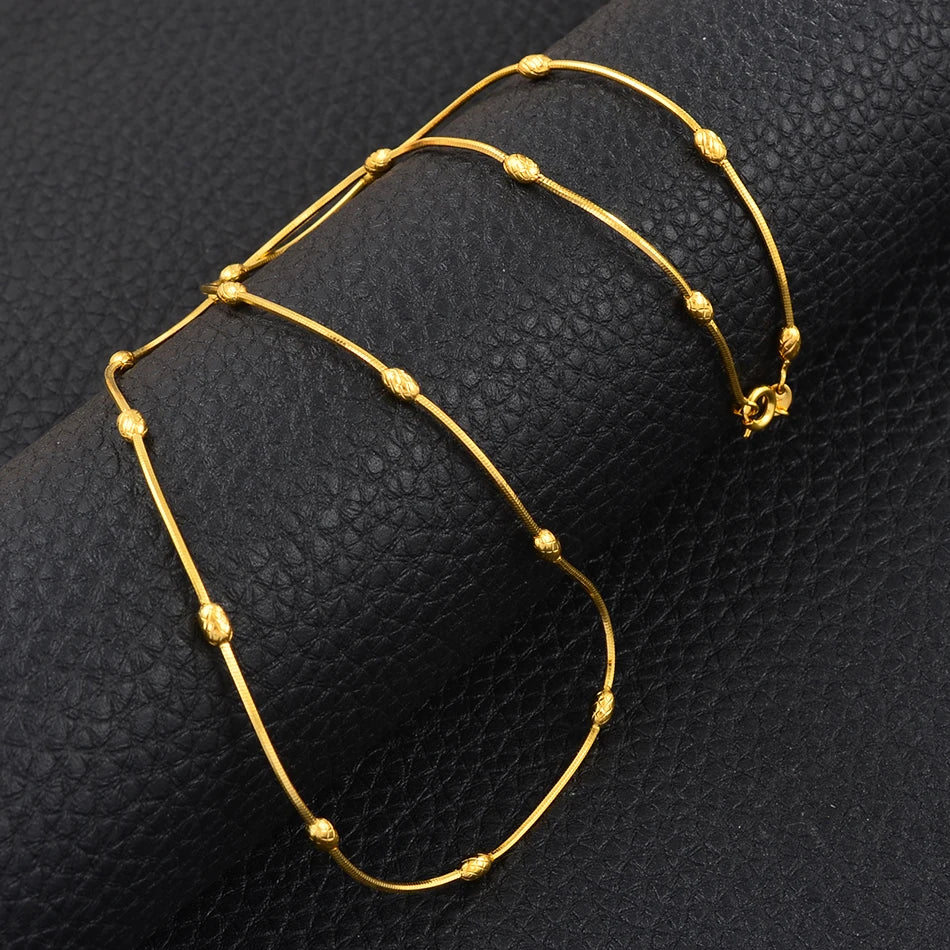 Anniyo Gold Color Chain Necklaces for Women Girls Dubai Africa Party Jewelry Arab Ethiopian Bead Chain Jewellery #066304