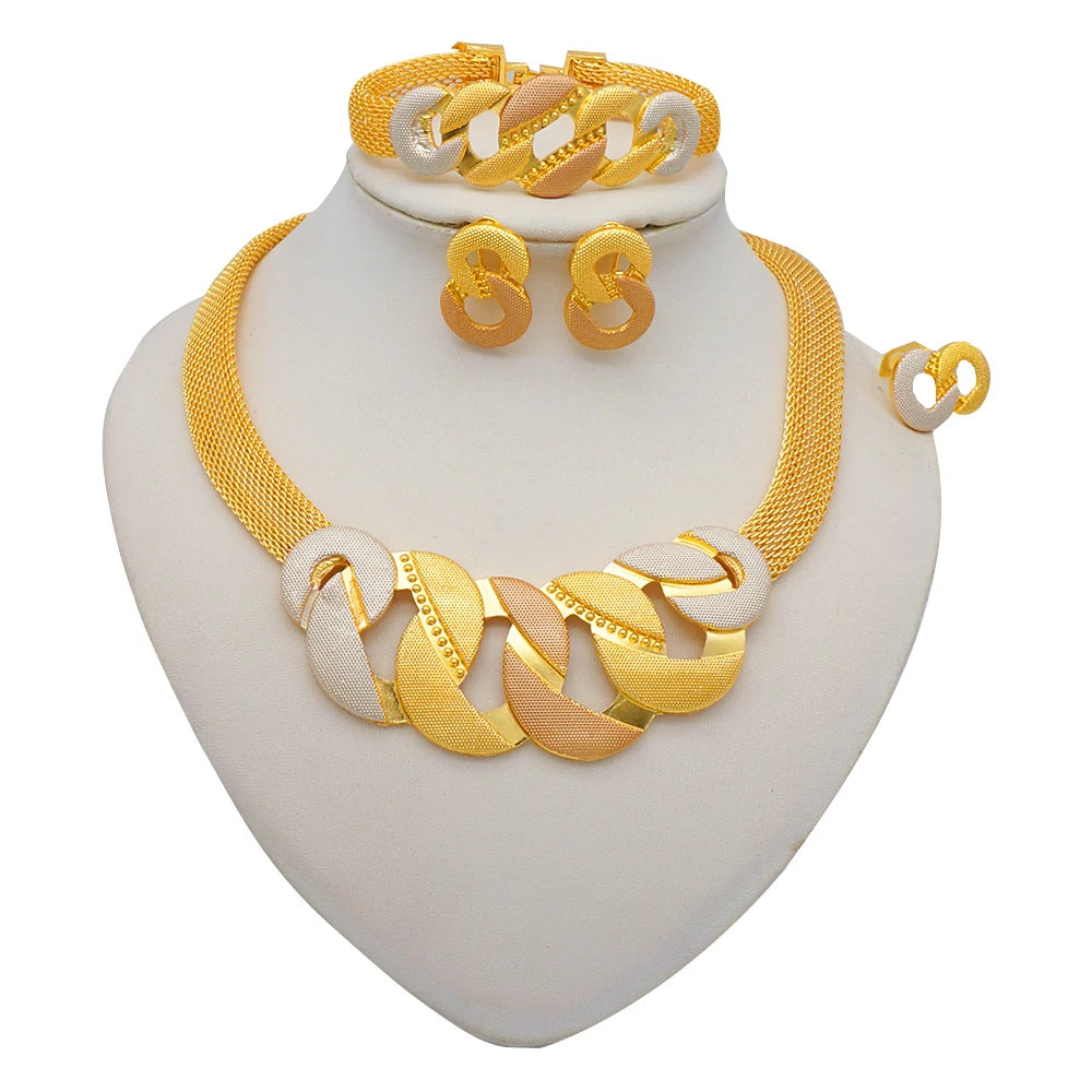 GDJWRI Africa Luxury Charm Necklace Jewellery Women for Lady Indian Bridal Nigeria 24k Gold Plated Jewelry Set Party Gifts