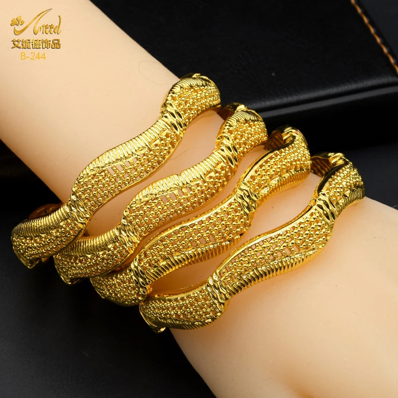 Dubai Bangles For Women Middle East Gold Color Bangle Ethiopian Saudi Arab Bracelet Wedding Bride Jewelery African Birthday Gift