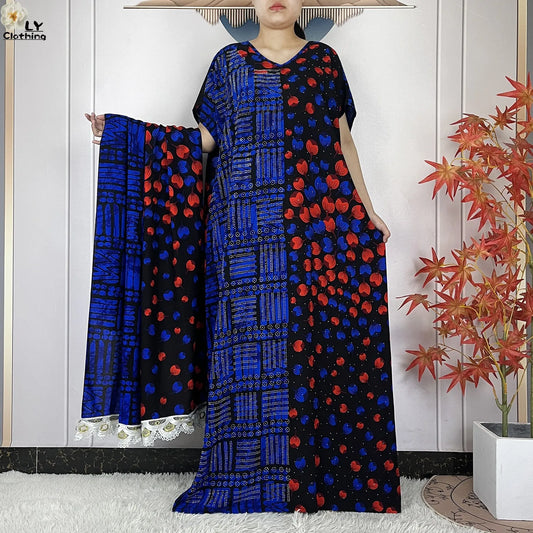 2024 Latest Muslim Sets Women Clothing Cotton Floral Loose Dashiki Long Dress African Abaya Dubai Traditional Islamic Clothing