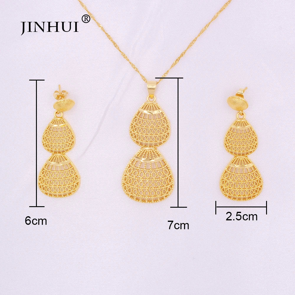 gold color wedding jewelry sets for women African/indian bridal party gifts necklace pendant earrings jewelery jewellery set