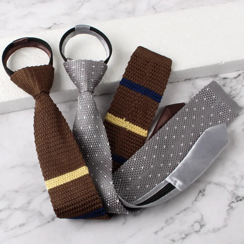 Wedding Ties For Man Fashion Black Neckties White Dress Shirts Collar Ties Gifts Zipper Knitting tie For Men Clothes Accessories