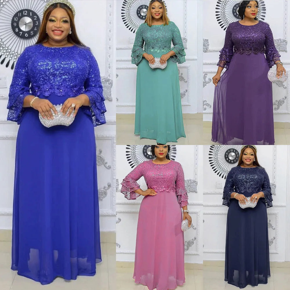 African Party Dresses for Women Dashiki Ankara Lace Wedding Gowns Elegant Turkey Muslim Maxi Dress Plus Size African Skirt