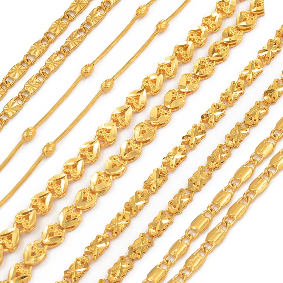 Anniyo Gold Color Chain Necklaces for Women Girls Dubai Africa Party Jewelry Arab Ethiopian Bead Chain Jewellery #066304