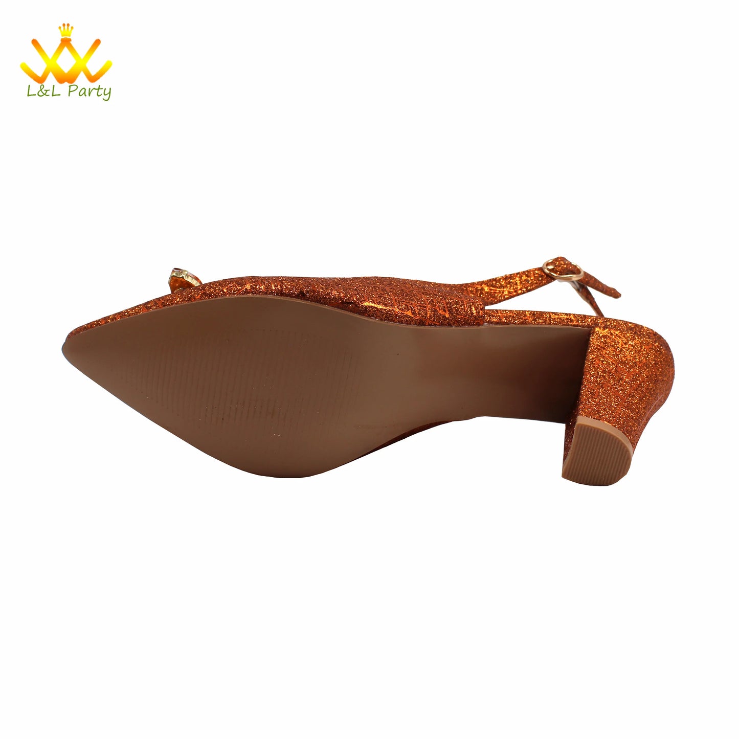 2024 New Arrivals Italian Ladies Shoes and bag Set High Quality Orange Color Pumps with Shinning Crystal for Wedding Party