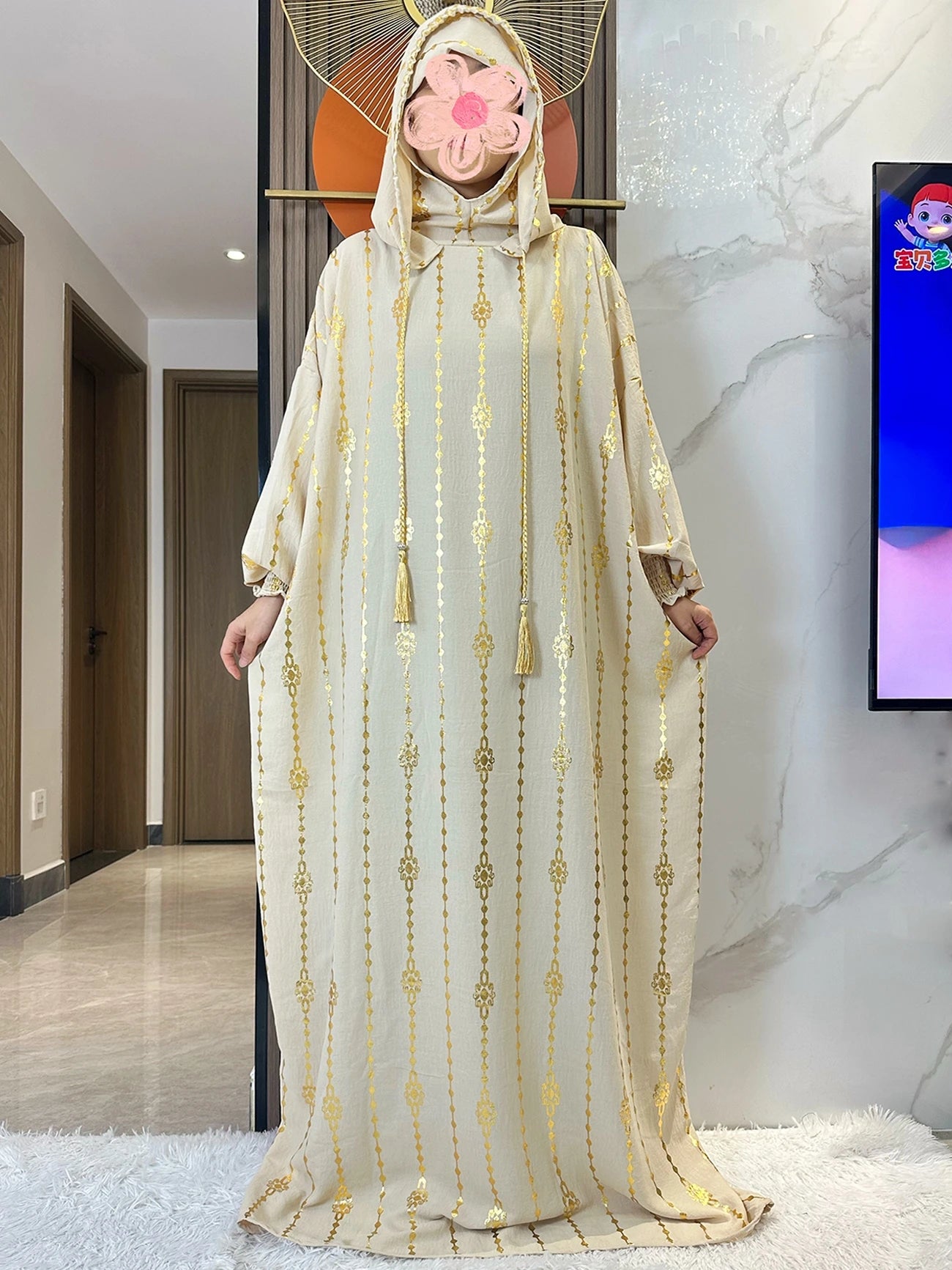 New Cotton Ramadan Muslim Two-Hat Abaya Dubai Turkey Islam Prayer Clothes Gold Dust Dress Islam Women Dress Kaftan