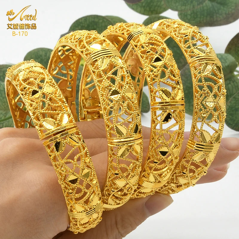 Dubai Bangles For Women Middle East Gold Color Bangle Ethiopian Saudi Arab Bracelet Wedding Bride Jewelery African Birthday Gift
