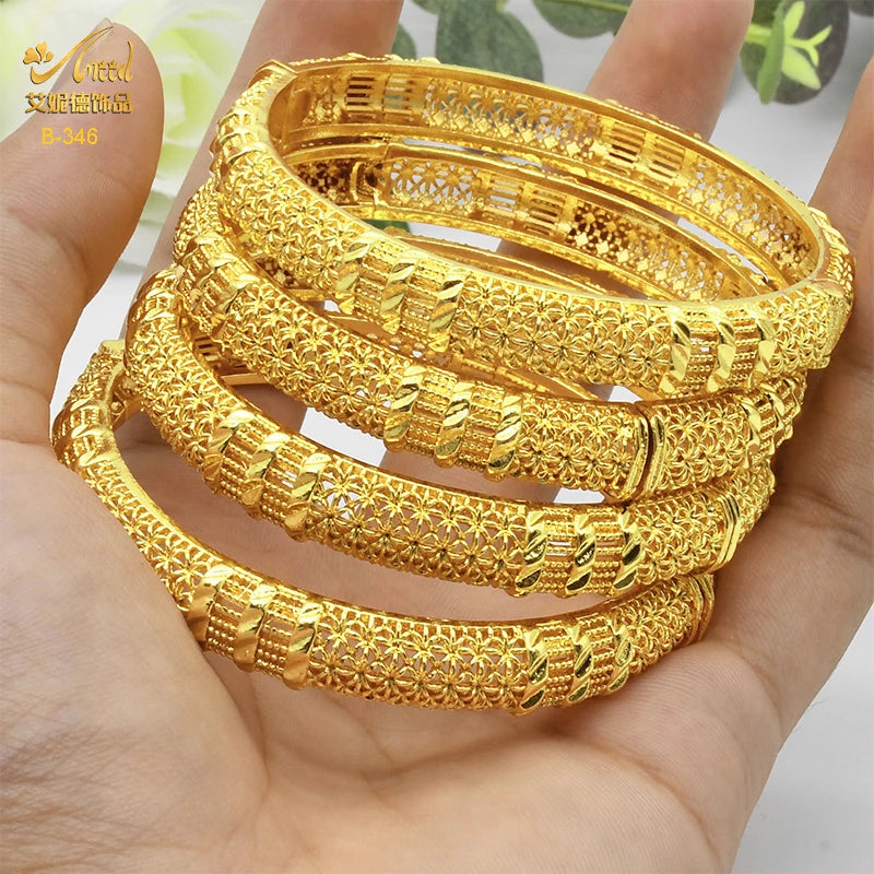 Dubai Bangles For Women Middle East Gold Color Bangle Ethiopian Saudi Arab Bracelet Wedding Bride Jewelery African Birthday Gift