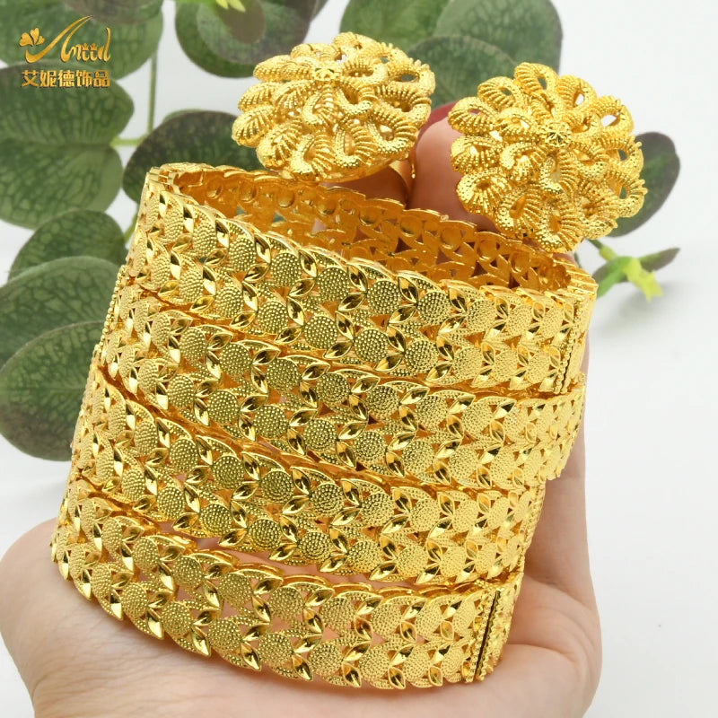 Dubai Bangles For Women Middle East Gold Color Bangle Ethiopian Saudi Arab Bracelet Wedding Bride Jewelery African Birthday Gift