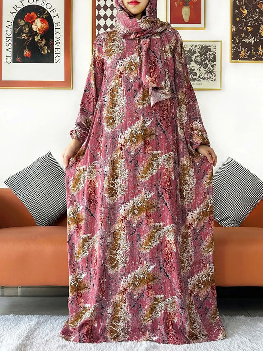 Latest Muslim Cotton Abayas for Women Ramadan Prayer Garment Dubai Turkey Middle East Femme Robe Loose African Dress Turban Join