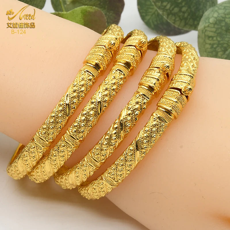 Dubai Bangles For Women Middle East Gold Color Bangle Ethiopian Saudi Arab Bracelet Wedding Bride Jewelery African Birthday Gift