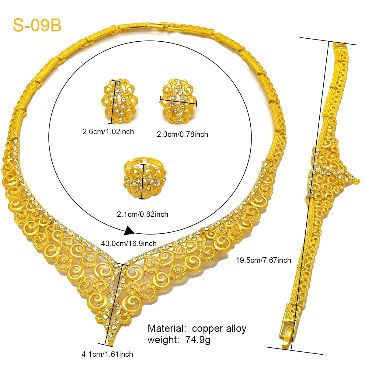 XUHUANG Luxury Crystal Gold Color Necklace Sets For Women Wedding Dubai African Jewelry Set Indian Jewellery Anniversary Gifts