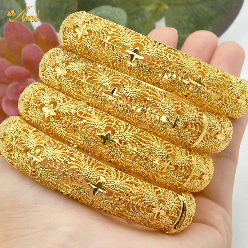 Dubai Bangles For Women Middle East Gold Color Bangle Ethiopian Saudi Arab Bracelet Wedding Bride Jewelery African Birthday Gift