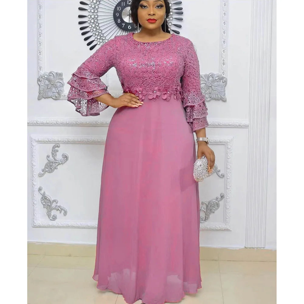 African Party Dresses for Women Dashiki Ankara Lace Wedding Gowns Elegant Turkey Muslim Maxi Dress Plus Size African Skirt