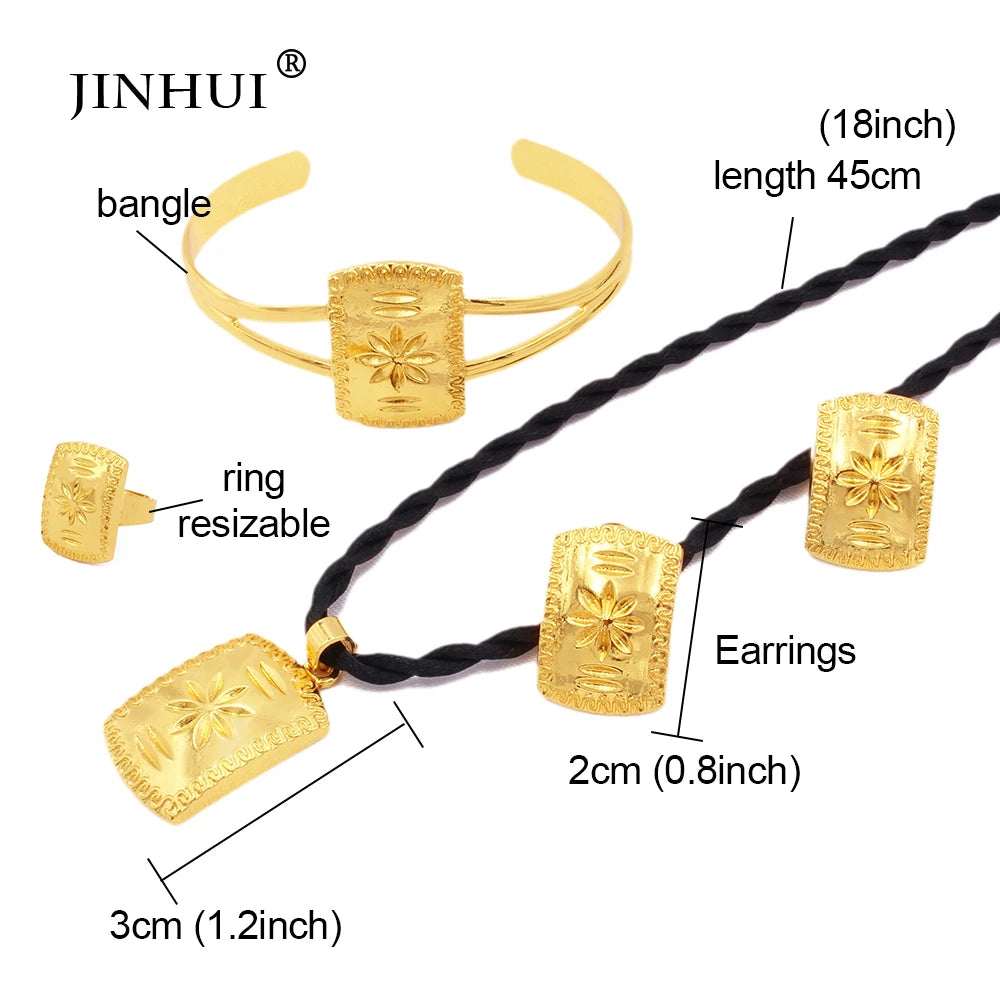 Jewelery sets Necklace earrings Ring bracelets set gold color jewelry sets African for women bridal Ethiopian Dubai wedding gift