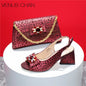 High Quality Blue Color 2024 New Design African Women Shoes and Bag Set Peep Toe with Shinning Crystal for Wedding Party