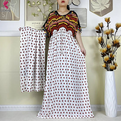 New African Women Dashiki Cotton Dress Fashion Printing Collect Waist Summer Short Sleeve Islam Boubou Maxi Woman Abaya Clothing