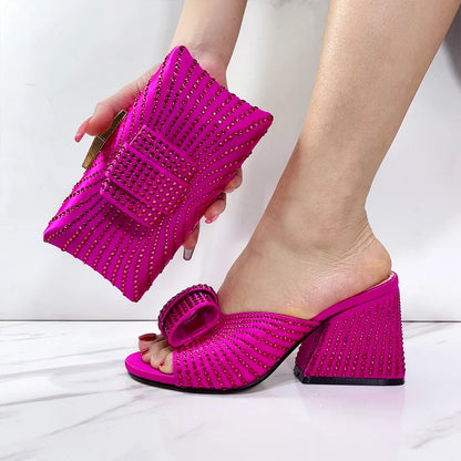 2024 New fashionable Designed Soild Color Elegant Shoe Bag Classic Style African Women's Round Toe High Heels For Wedding Party