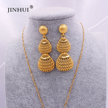 gold color wedding jewelry sets for women African/indian bridal party gifts necklace pendant earrings jewelery jewellery set