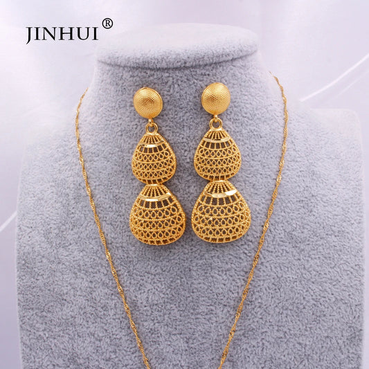 gold color wedding jewelry sets for women African/indian bridal party gifts necklace pendant earrings jewelery jewellery set