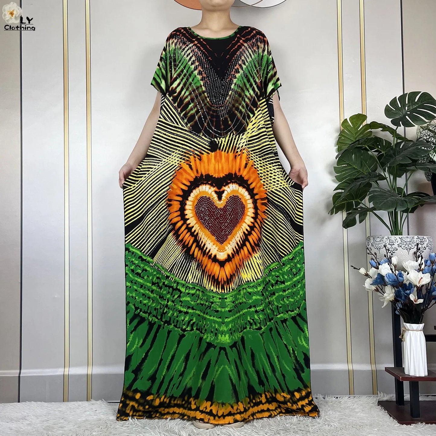 2024New Muslim Abaya Cotton Dress Women Loose African Dashiki Maxi Printing Diamonds Femme Robe Dubai Islam Dress With Big Scarf