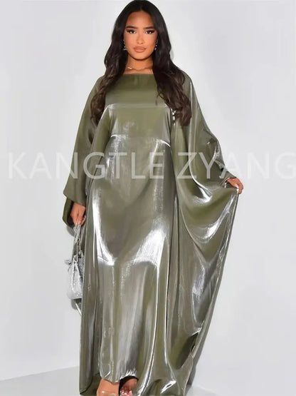 Ramadan Summer Batwing Sleeve Satin Butterfly Abaya Islam Muslim Maxi Dress Kebaya Women Kaftan Robe Musulmane Femme Vestidos
