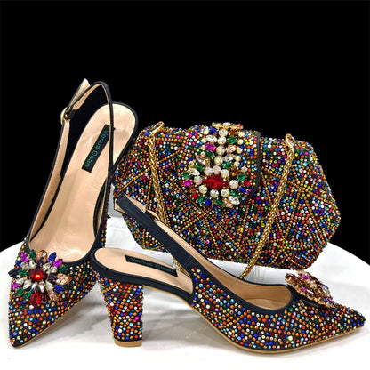 Venus Chan Elegant Pointed-Toe Heeled Sandals Shoes 2024 Woman High Heels Rhinestone New Italian Shoes and Bag for Party